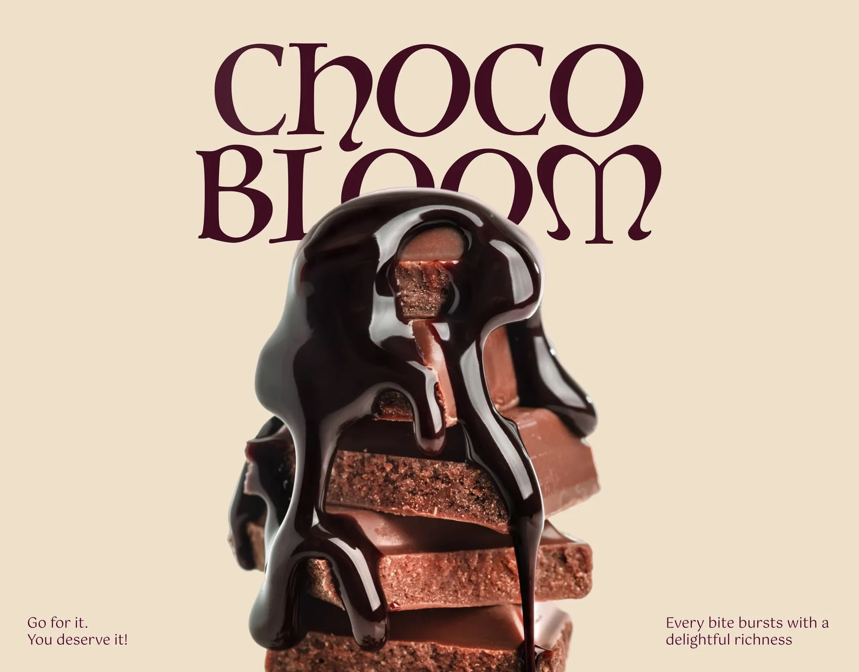 ChocoBloom wordmark above a stack of chocolate pieces covered in melted chocolate