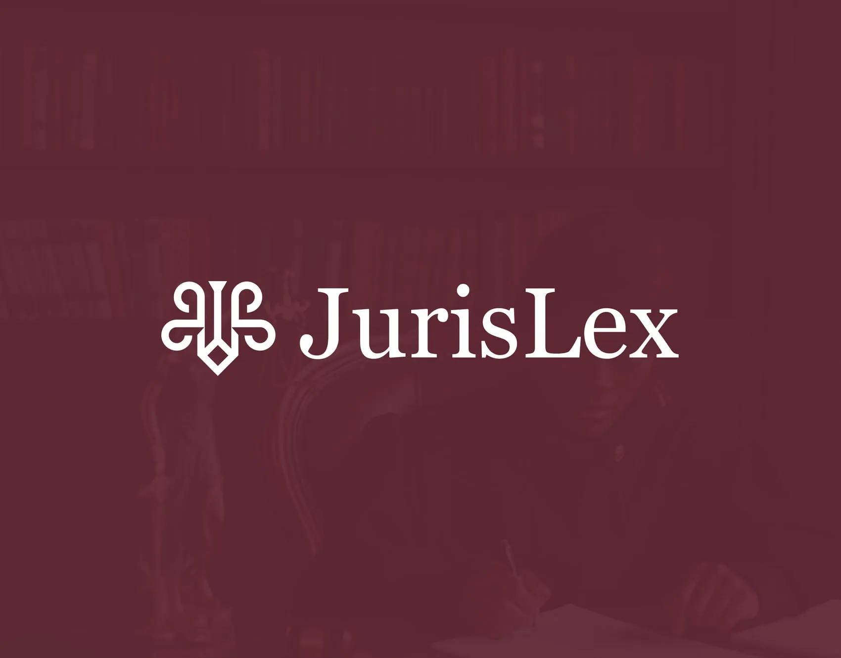 JurisLex logo in white on a deep burgundy background