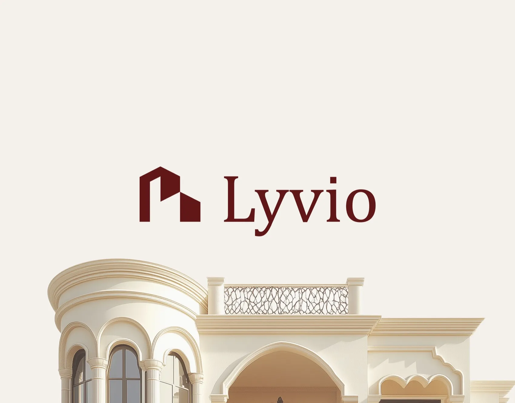 Lyvio logo above a cream classical villa facade