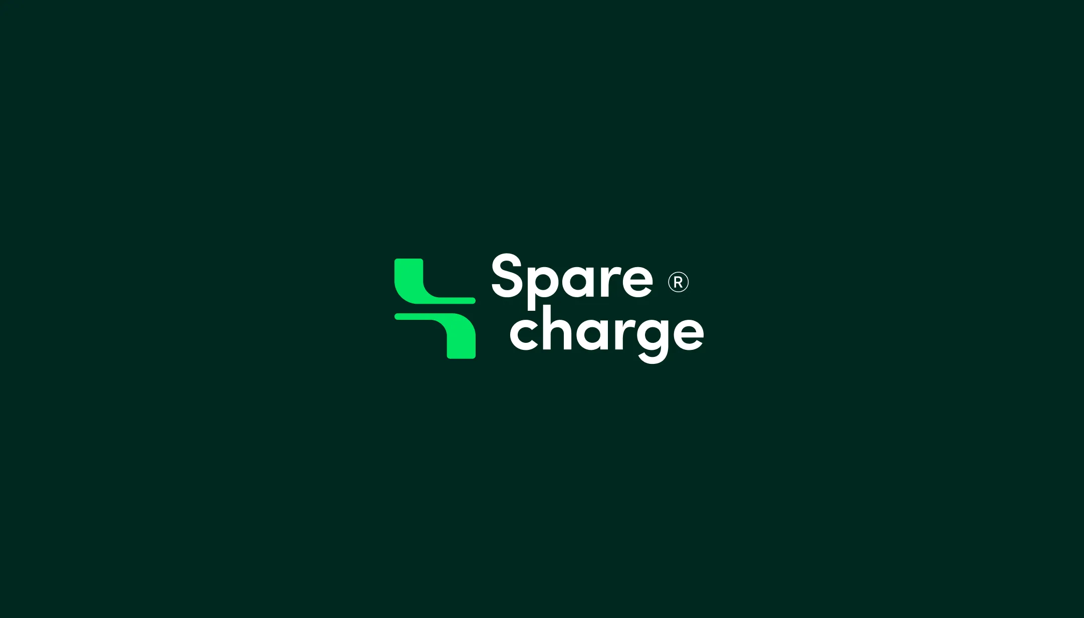 SpareCharge logo in lime green on a dark green background