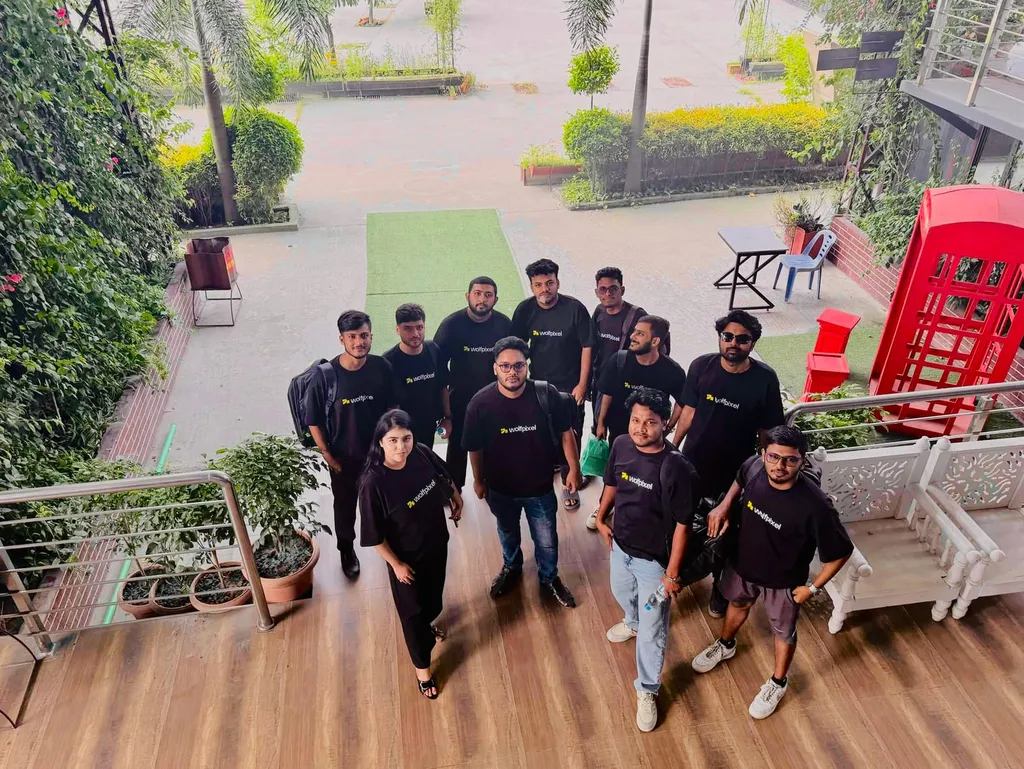 The Wolfpixel team on a terrace, seen from above