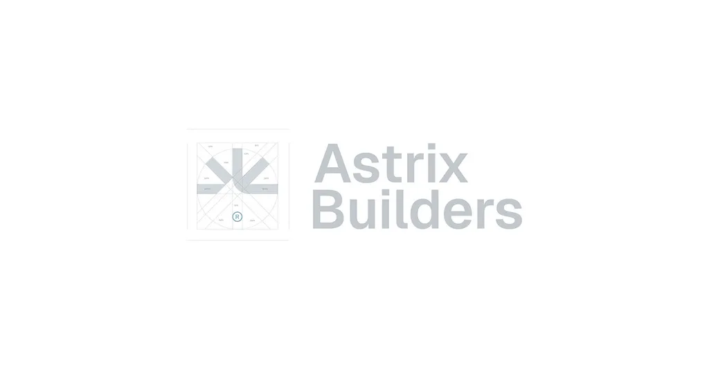 Astrix Builders logo in light gray on a white background
