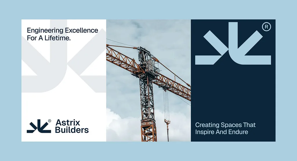 Astrix Builders banner with a crane photo and the line “Creating Spaces That Inspire And Endure”