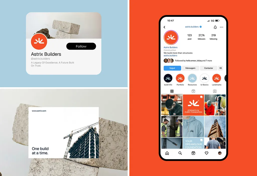 Astrix Builders social profile and Instagram grid on a phone