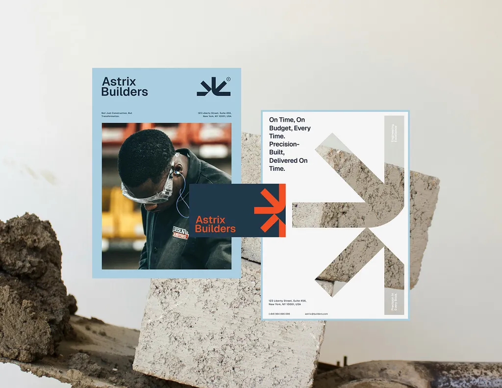 Astrix Builders posters pinned to a wall above concrete blocks