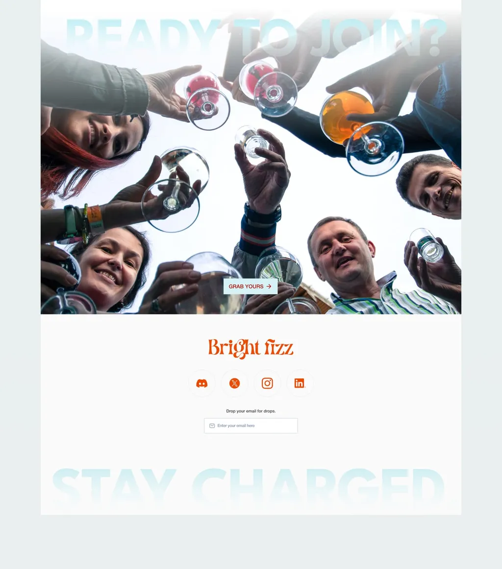 Bright Fizz website: “Ready to join?” and the footer