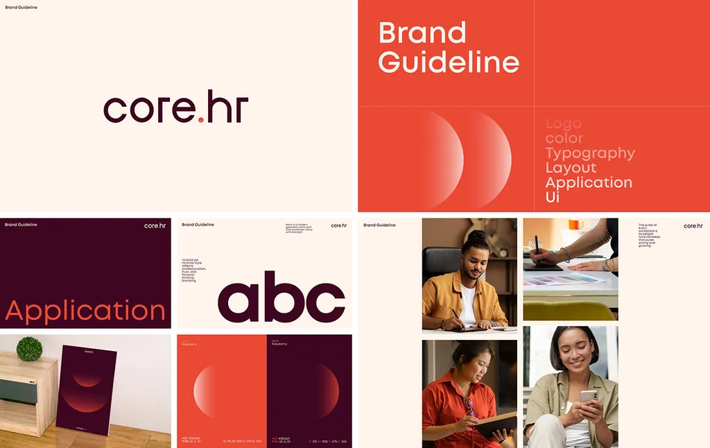 core.hr brand guideline overview: logo, typography, applications and photography