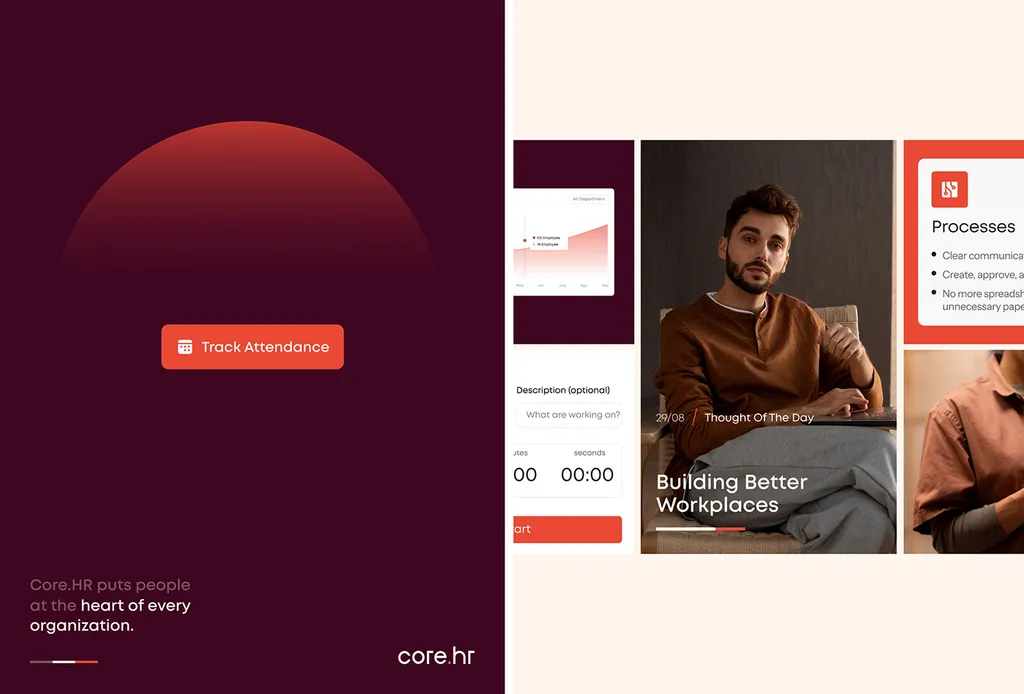 core.hr website sections for attendance tracking and better workplaces