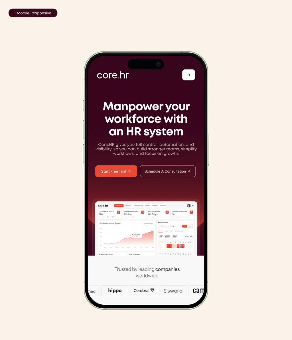 core.hr mobile website: “Manpower your workforce with an HR system”