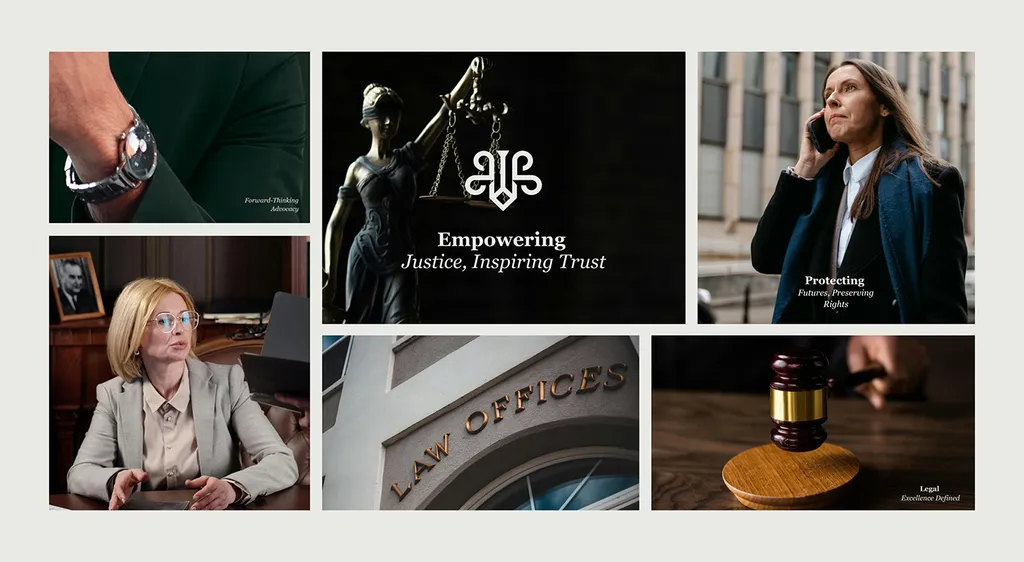 JurisLex photo grid with the mark over a Lady Justice statue: “Empowering Justice, Inspiring Trust”