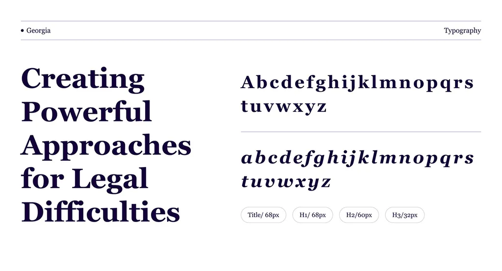 JurisLex typography page: Georgia in bold and italic with “Creating Powerful Approaches for Legal Difficulties”