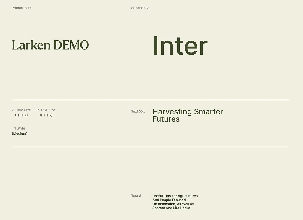 Kresho typography page: Larken and Inter