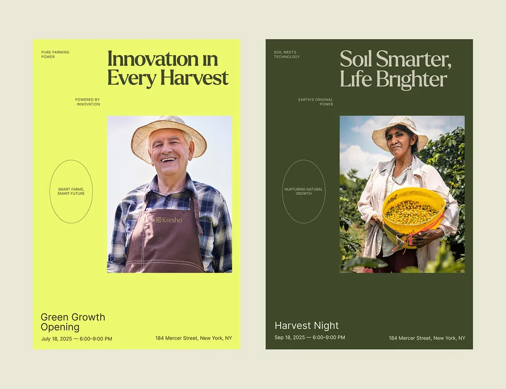 Kresho posters: “Innovation in every harvest” and “Soil smarter, life brighter”