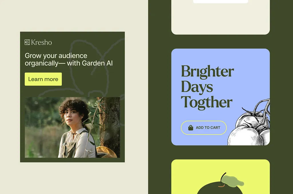 Kresho social ads: “Grow your audience organically” and “Brighter days together”