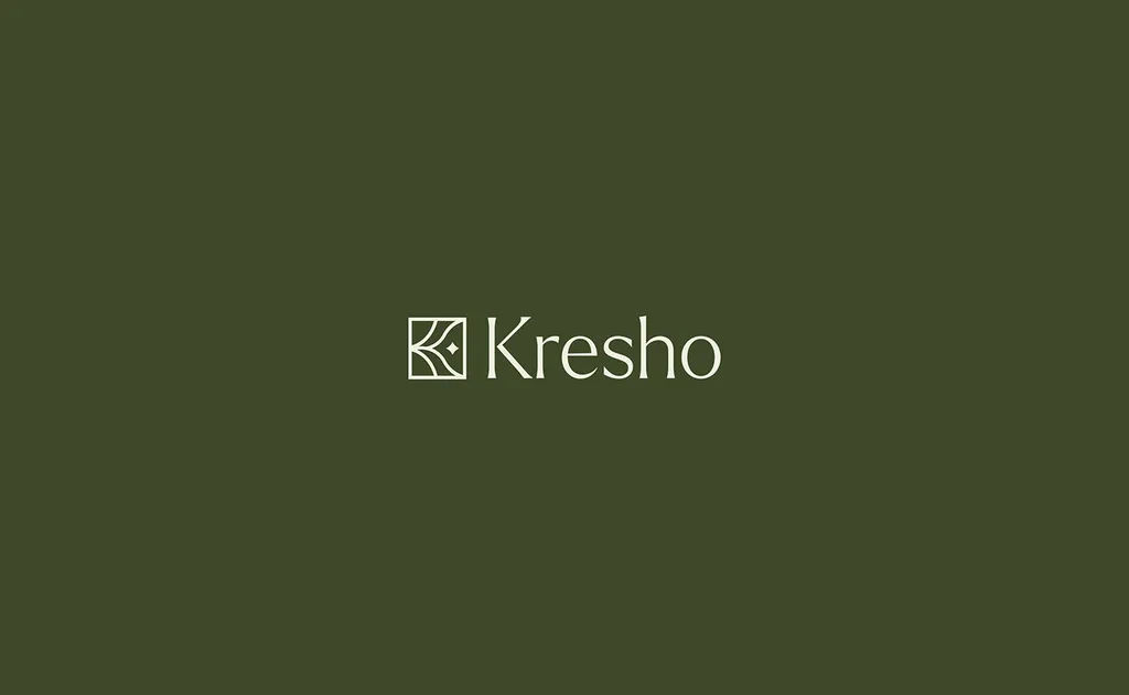 Kresho logo in cream on dark olive