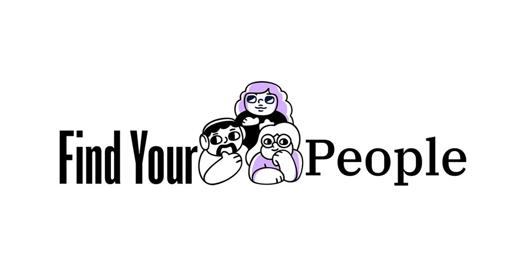 Leurniq “Find Your People” lockup with three line-drawn characters between the two words