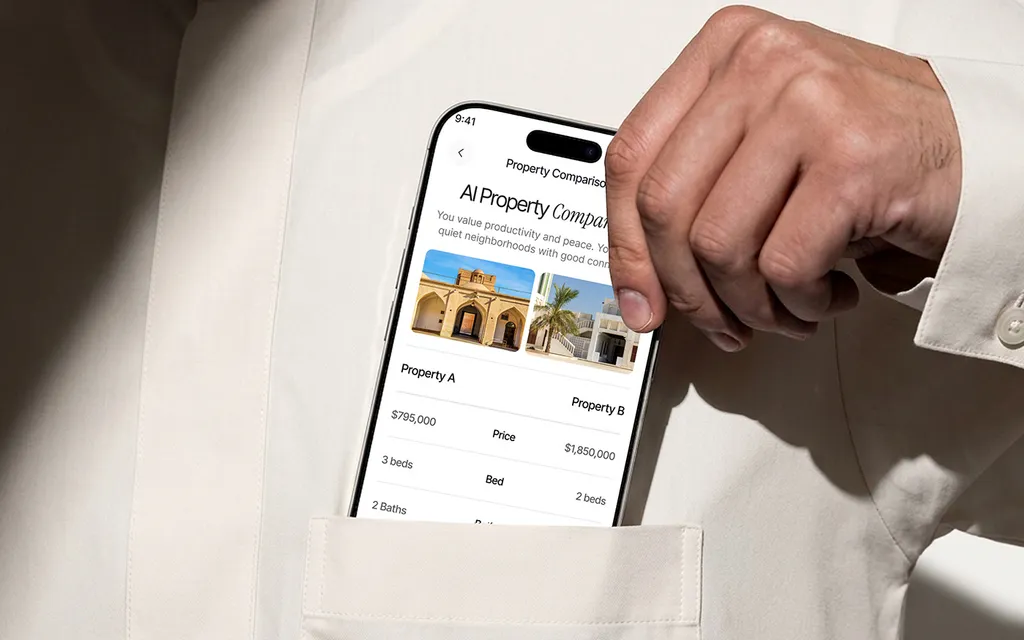 Hand sliding a phone with the Lyvio app into a shirt pocket