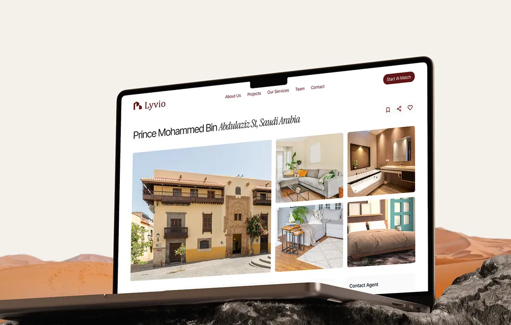 Laptop in the desert showing a Lyvio property page