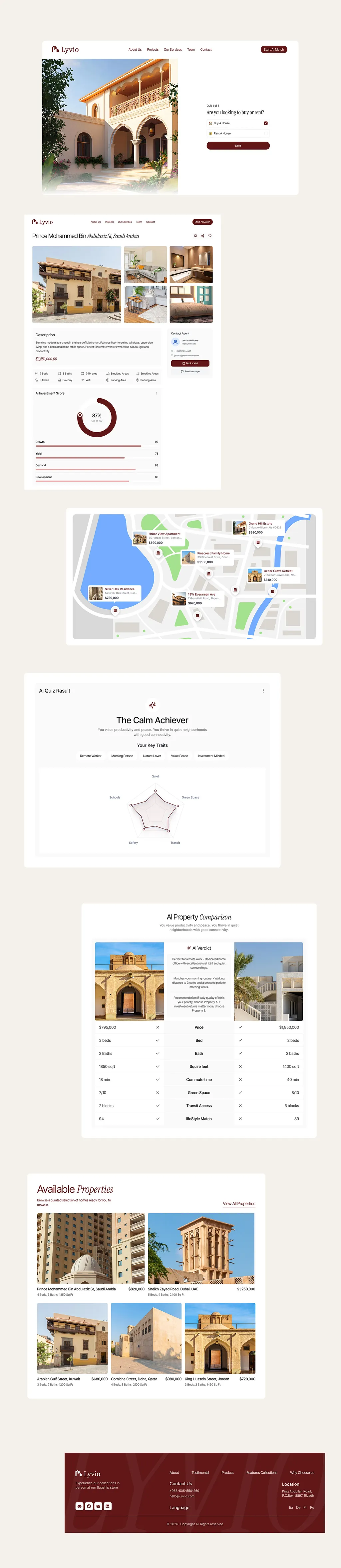 Lyvio app flows for search, map and saved homes