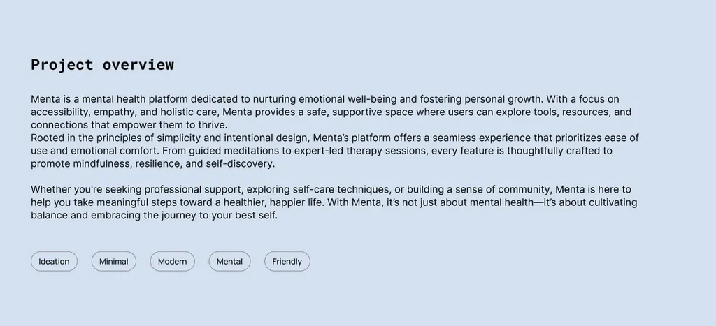 Menta project overview: a mental health platform focused on accessibility, empathy and holistic care