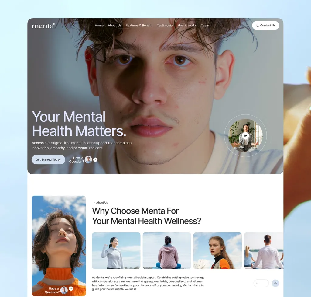 Menta website: the hero “Your Mental Health Matters.” and “Why choose Menta”