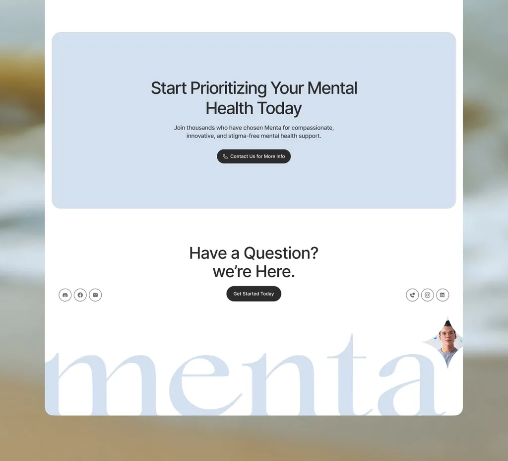 Menta website: “Start prioritizing your mental health today” and the footer