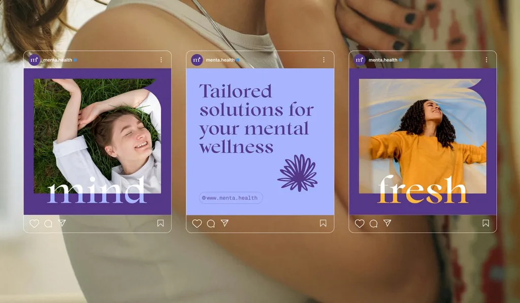 Menta social posts: “mind”, “Tailored solutions for your mental wellness” and “fresh”