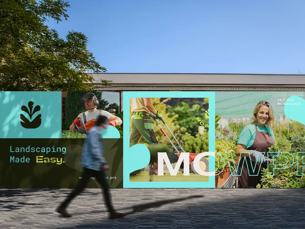 MowPro street banner: “Landscaping made easy”