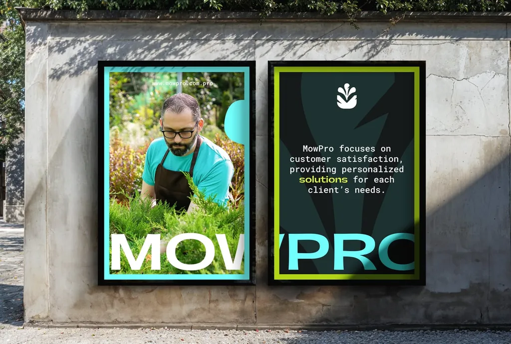 MowPro posters on a concrete wall