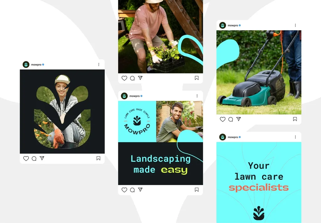 MowPro social posts: “Landscaping made easy” and “Your lawn care specialists”