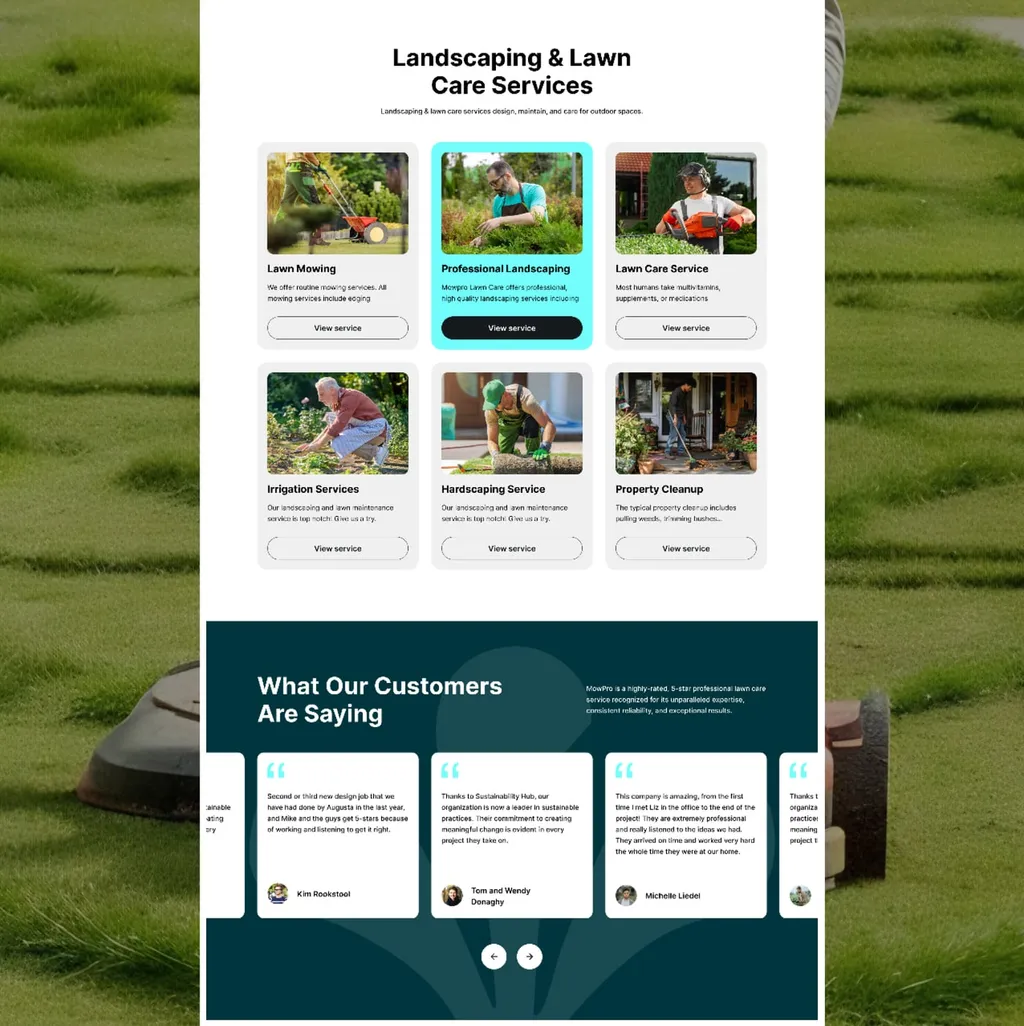 MowPro website: lawn care and landscaping services, and customer reviews