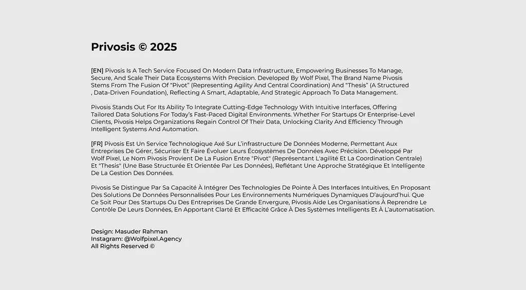 Pivosis 2025 project overview in English and French: a tech service for modern data infrastructure, named from Pivot and Thesis