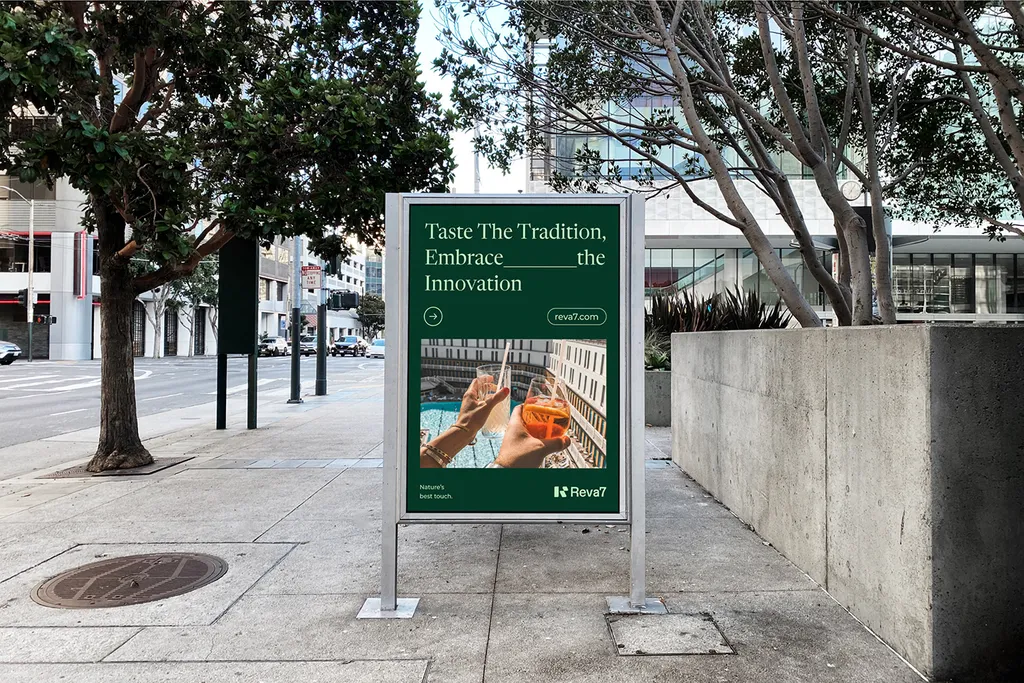 Reva7 poster on a city sidewalk