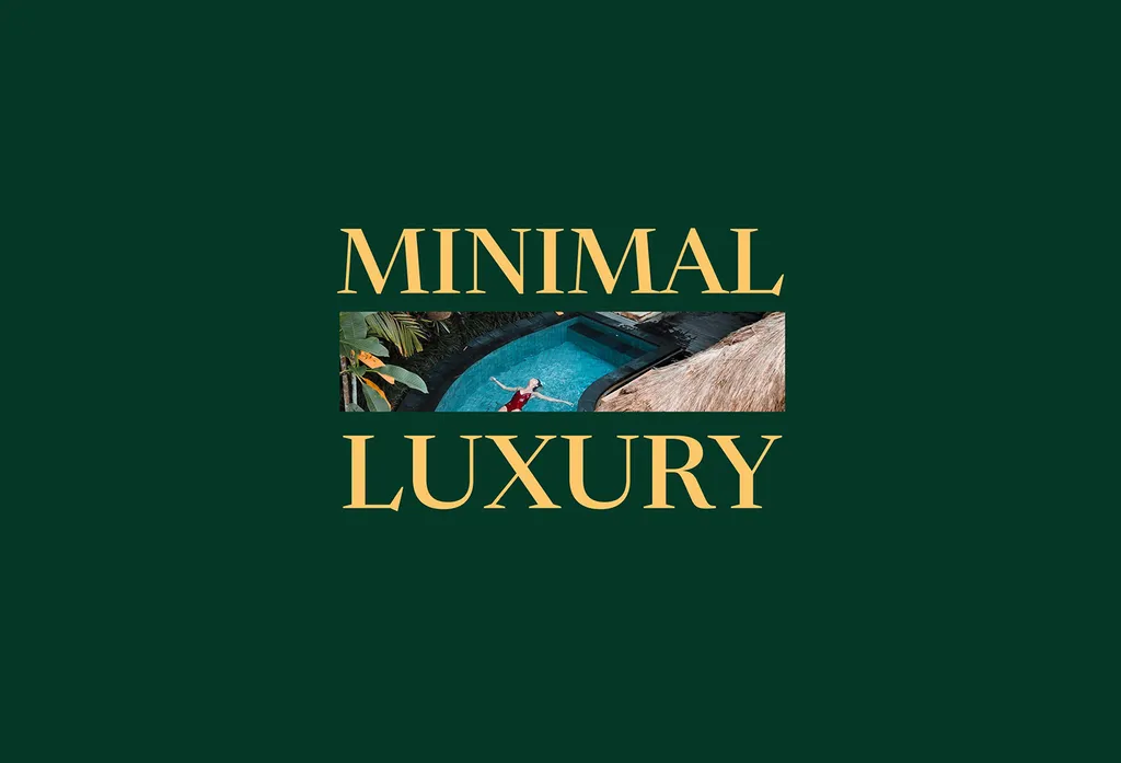 Reva7 “Minimal Luxury” headline in gold around a pool photo