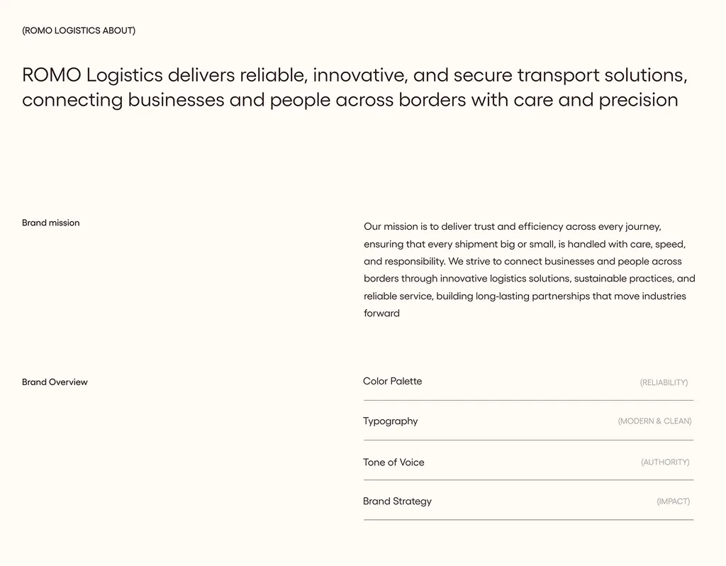 ROMO Logistics about page with the brand mission and overview