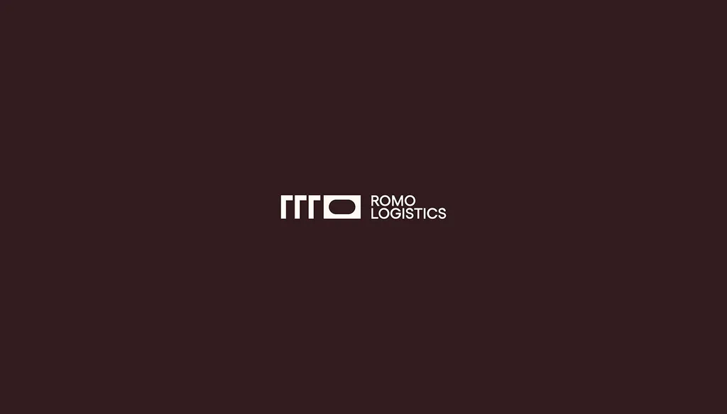 ROMO Logistics logo in white on dark brown