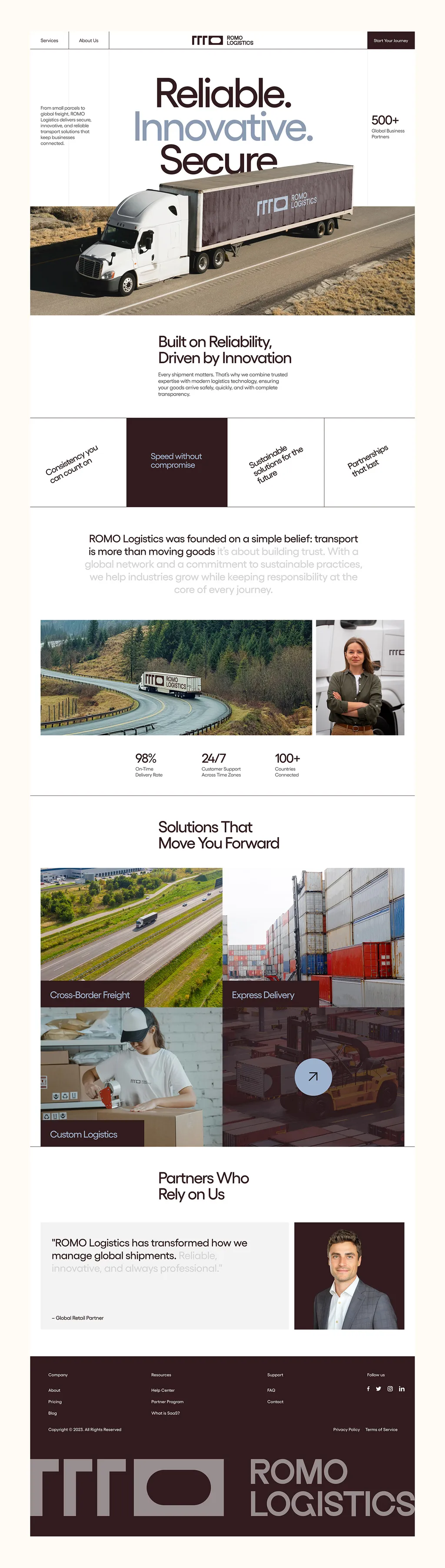 Full ROMO Logistics website homepage