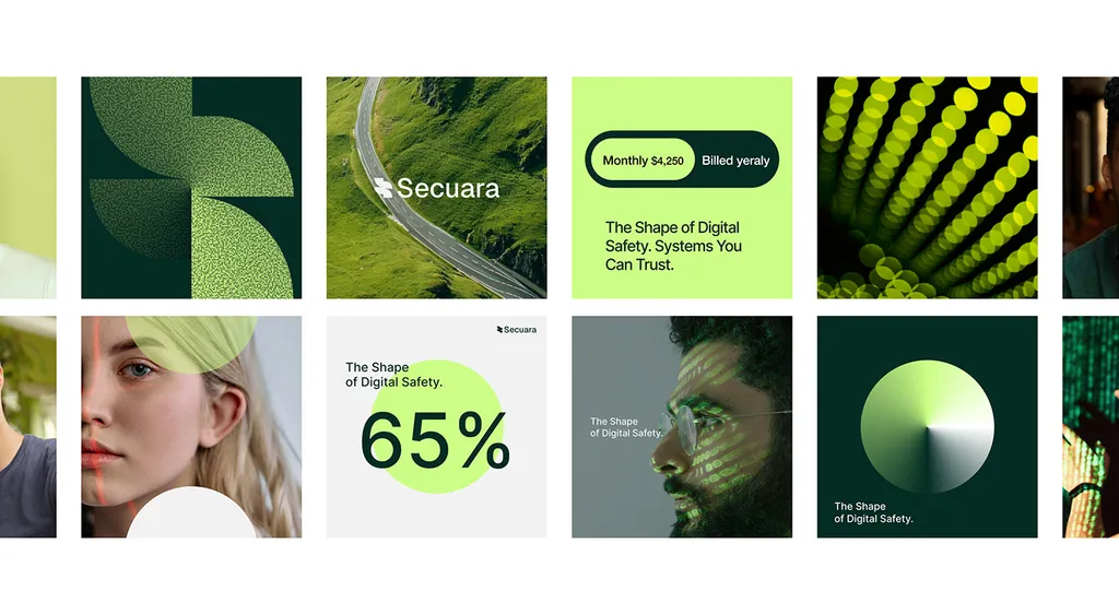 Secuara moodboard: green patterns, portraits and a 65% stat