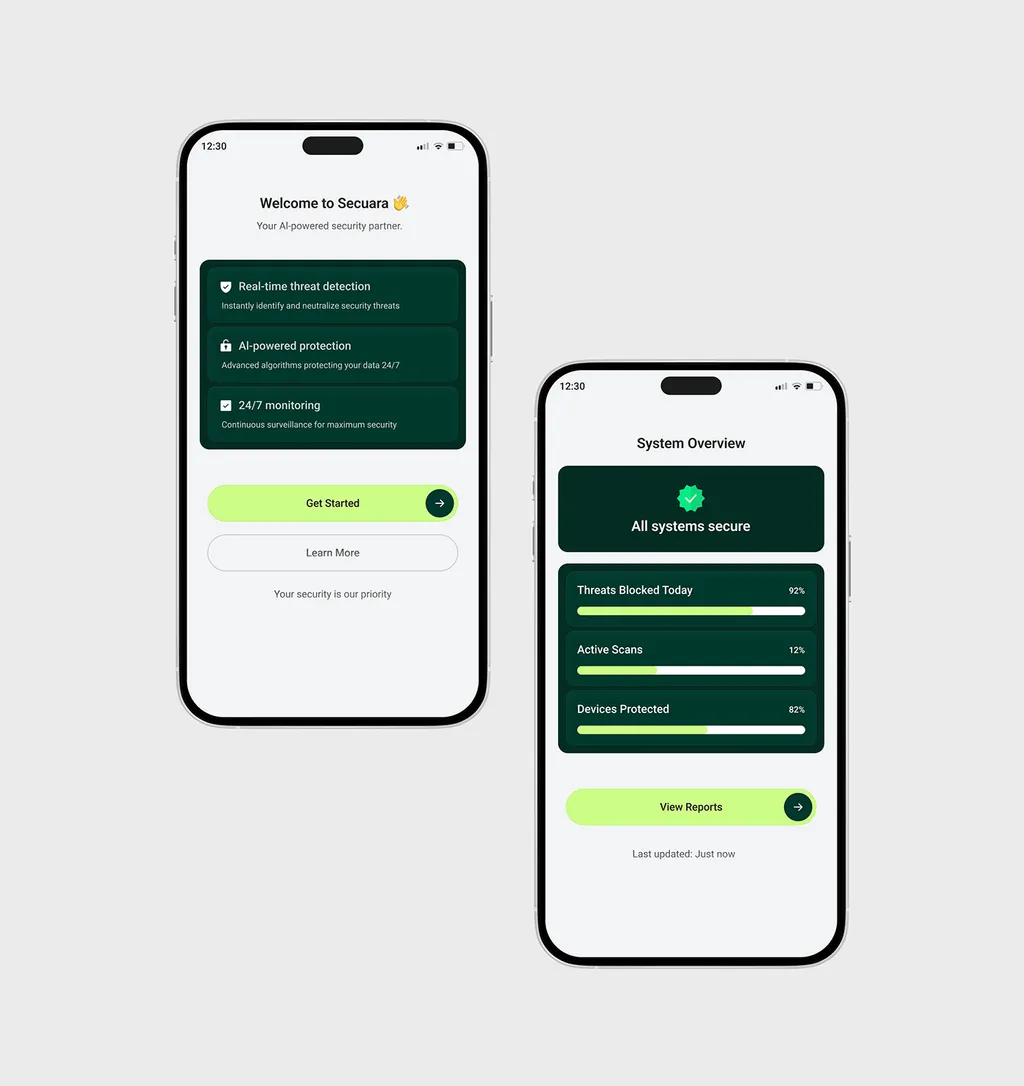 Two Secuara app screens