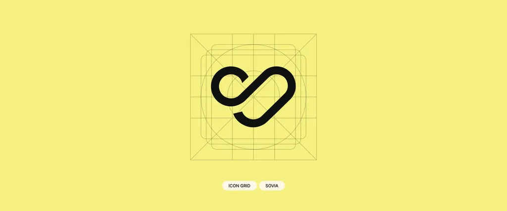 Construction grid of the Sovia symbol on soft yellow