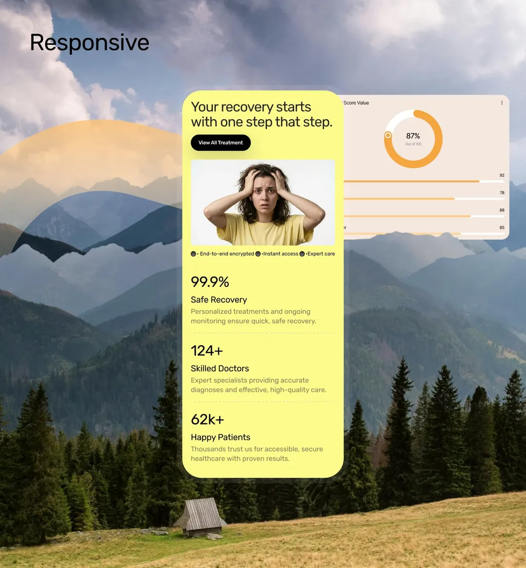 Sovia responsive website shown on desktop and mobile