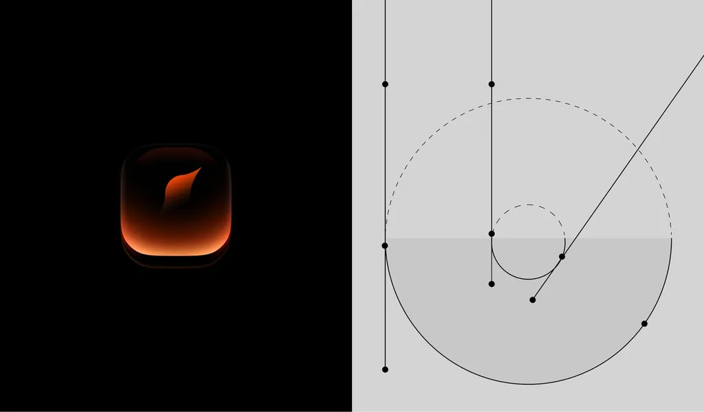 SUPA app icon glowing orange on black, next to the construction of the symbol
