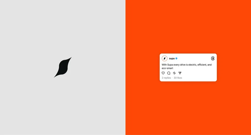SUPA symbol on gray and a SUPA social card on orange