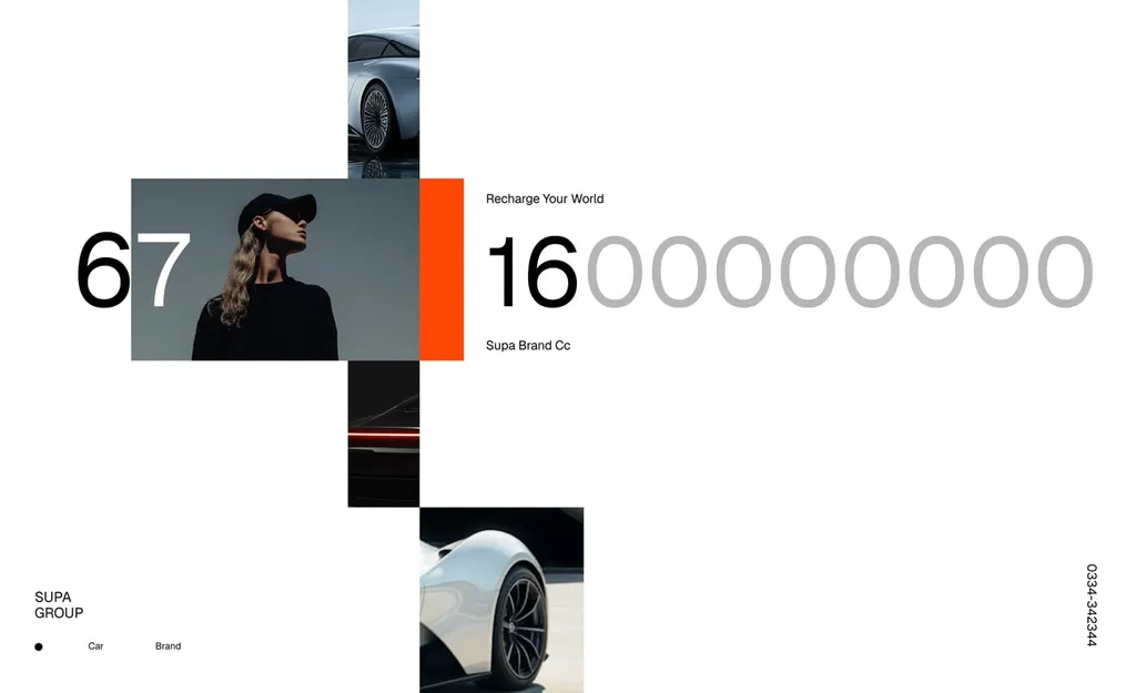 SUPA layout “Recharge your world” with car and portrait photography