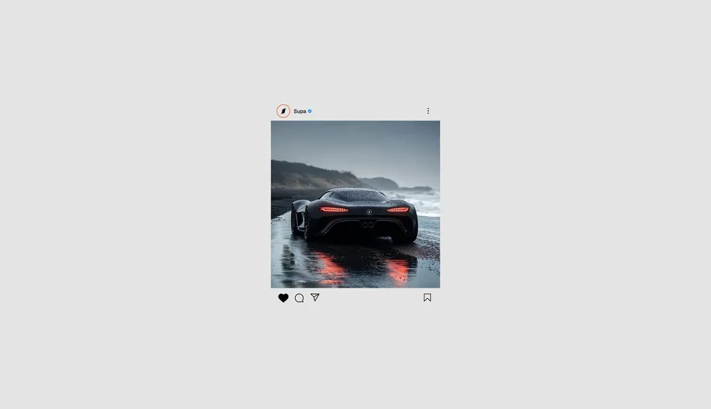SUPA social post with a dark car on a coastal road