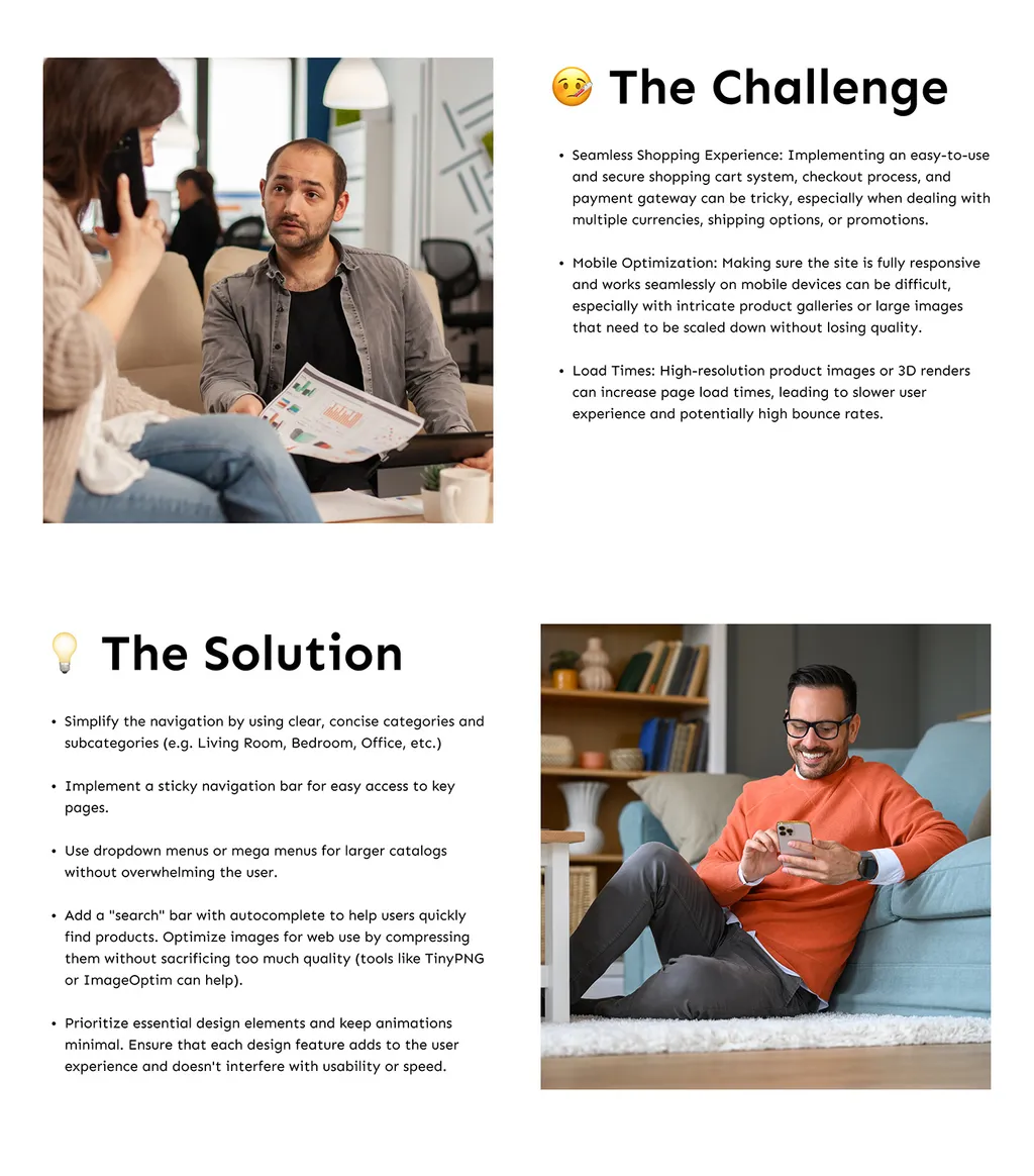 Vosho challenge and solution: shopping, mobile and load time problems, and fixes like clear categories and search