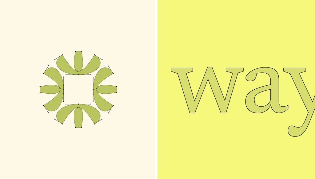 Wayfare symbol in olive outline on cream next to a large lime “way” wordmark crop