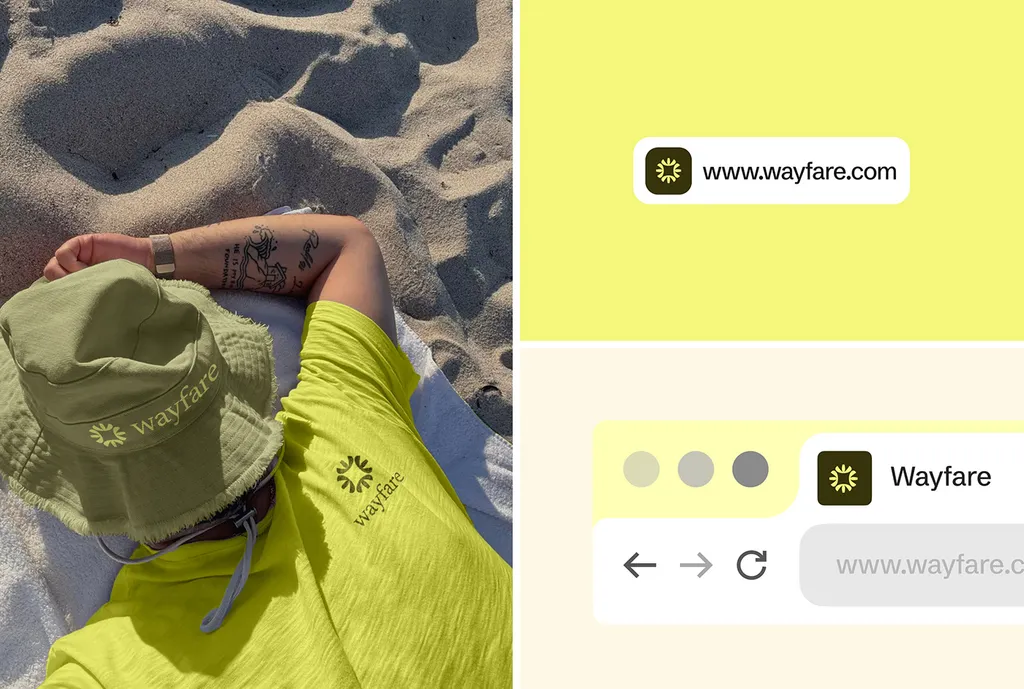 Wayfare cap and shirt next to the website address and browser bar