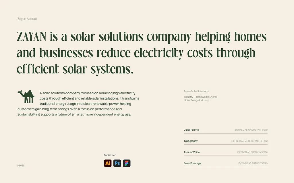 ZAYAN overview page: a solar solutions company helping homes and businesses reduce electricity costs