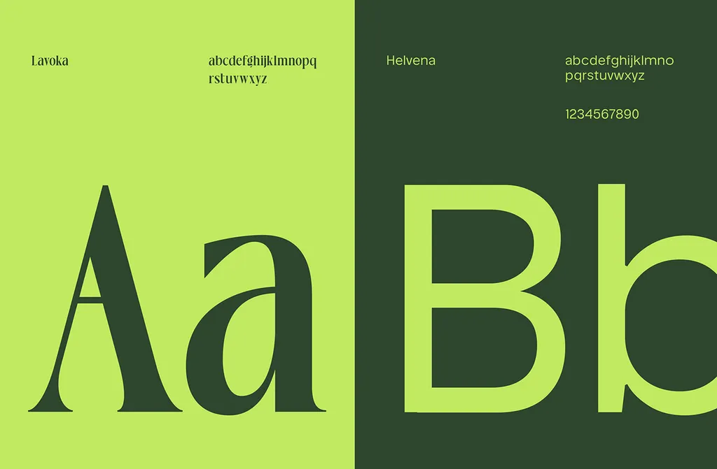 ZAYAN typography: Lavoka and Helvetica in large Aa and Bb